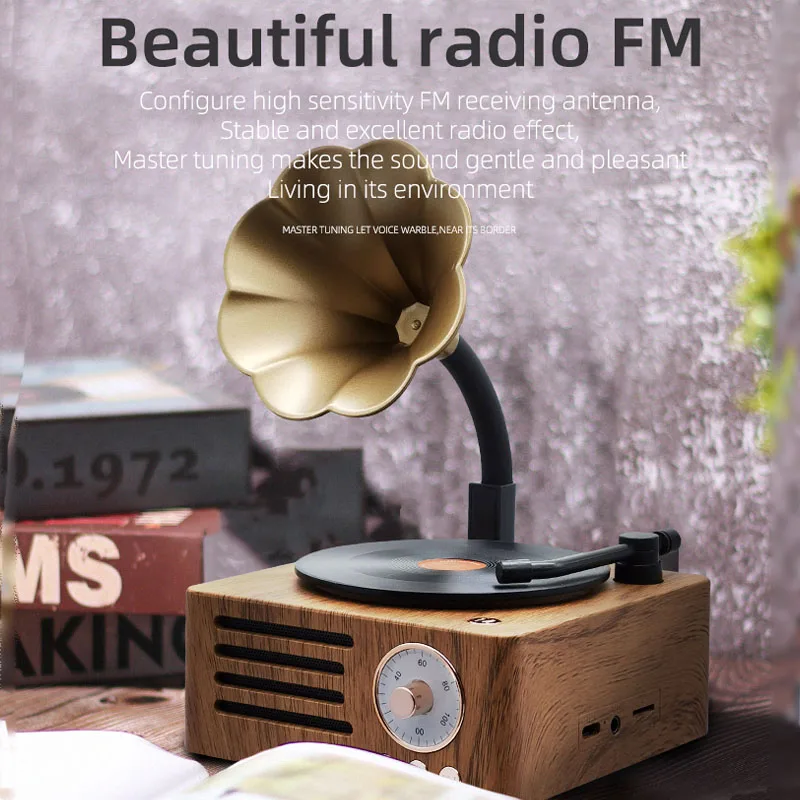 Retro Radio Portable Mini FM Radio Bluetooth Speaker MP3 Music Box Vintage Record Player with Microphone Support TFCard/AUX Play