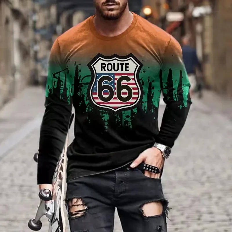 

Vintage Route 66 3D Print Autumn Men_s O-Neck Long Sleeve Tshirt Fashion Loose Sweatshirt Casual Retro Oversized Men Tops