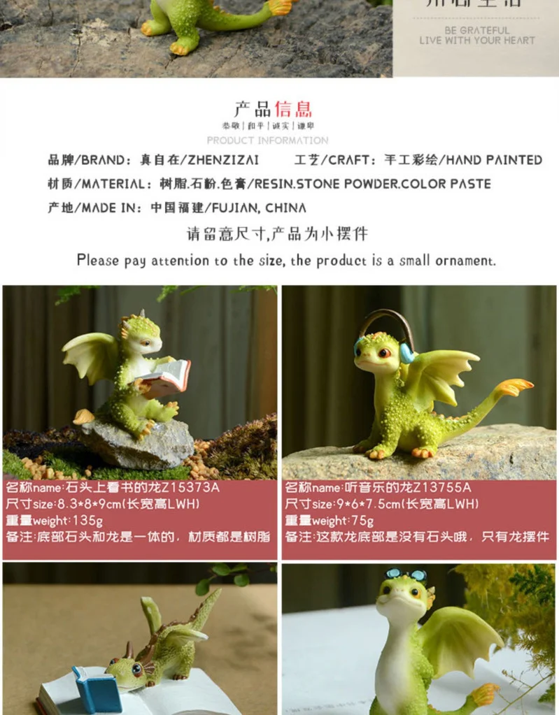 Mini Kawaii Dragon Figure Sculpture Garden Potted Plants Ornaments Green Rex Dragon Statue Cute Cartoon Dinosaur Resin Decor