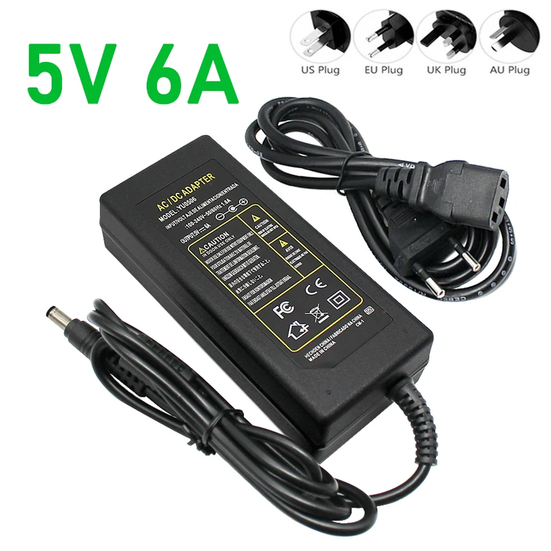 

5V6A AC110 220V Power Supply Adapter Transformer LED Strip 6A DC 5V Power Supply Adapter US/EU/UK/AU Plug