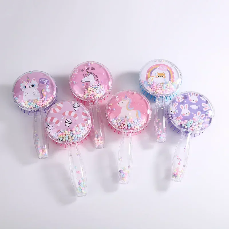 Cartoon Pattern Round Animals Sequins Hair Comb Girl Hair Anti-knot Massage Comb Brush