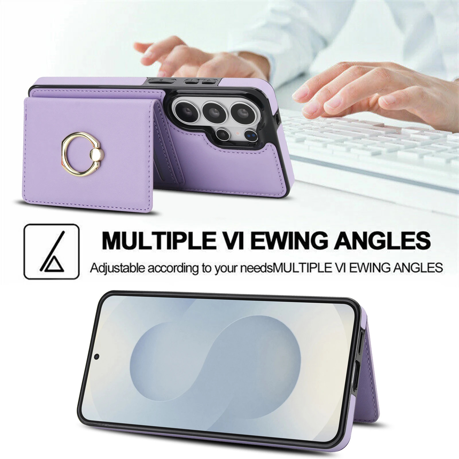 Leather Phone Case With Ring Holder And Card Slots For Samsung_voghion.com