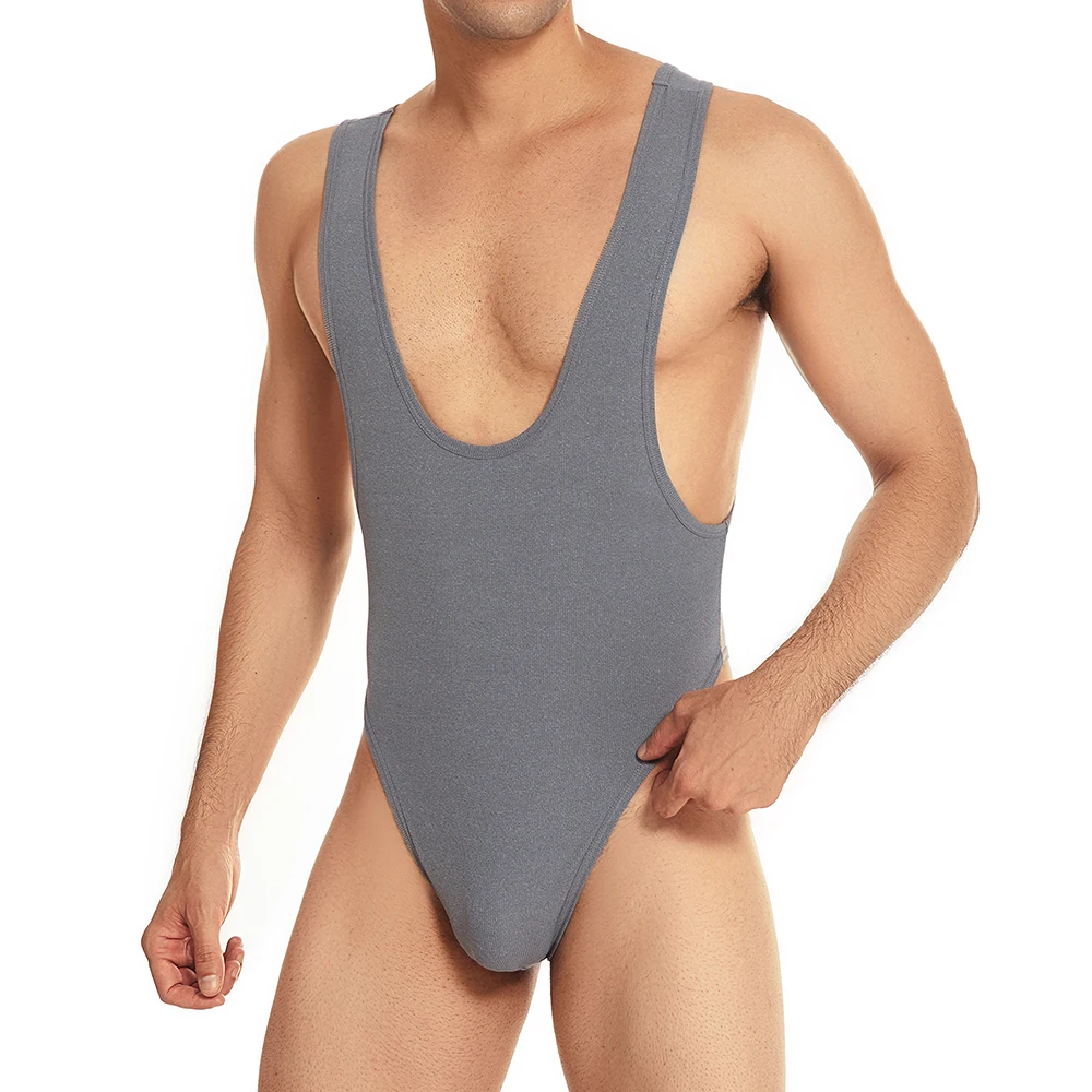 Men Bodysuits Leotard Undershirts Underwear Sexy Backless Breathable Rompers Vest Fitness Wrestling Singlet One-piece Jumpsuits