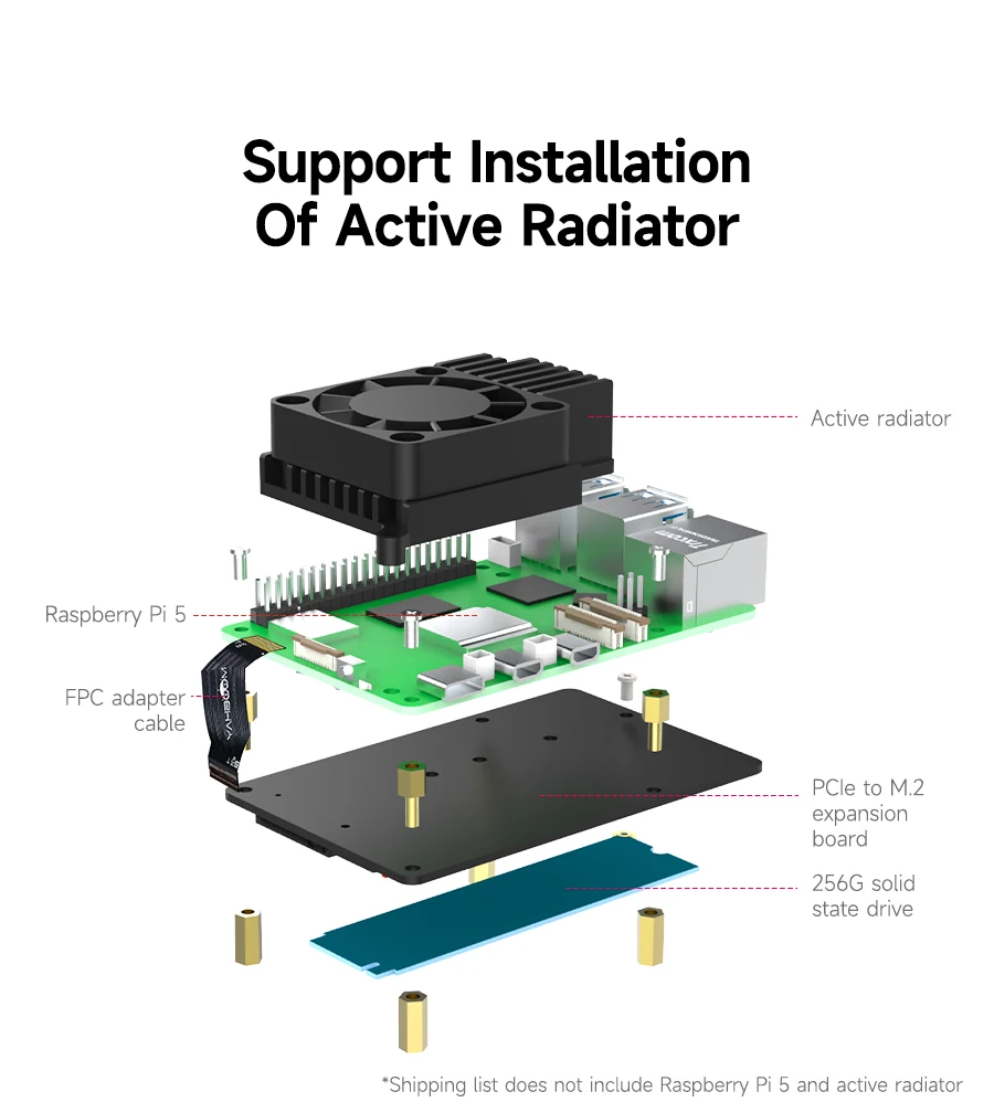Raspberry Pi 5, dedizierte PCIe-zu-M.2 NVME SSD-Solid-State-Laufwerk-Erweiterungskarte mit FPC-Kabel, unterstützt aktiven Kühler für RPI 5 – Detail 7