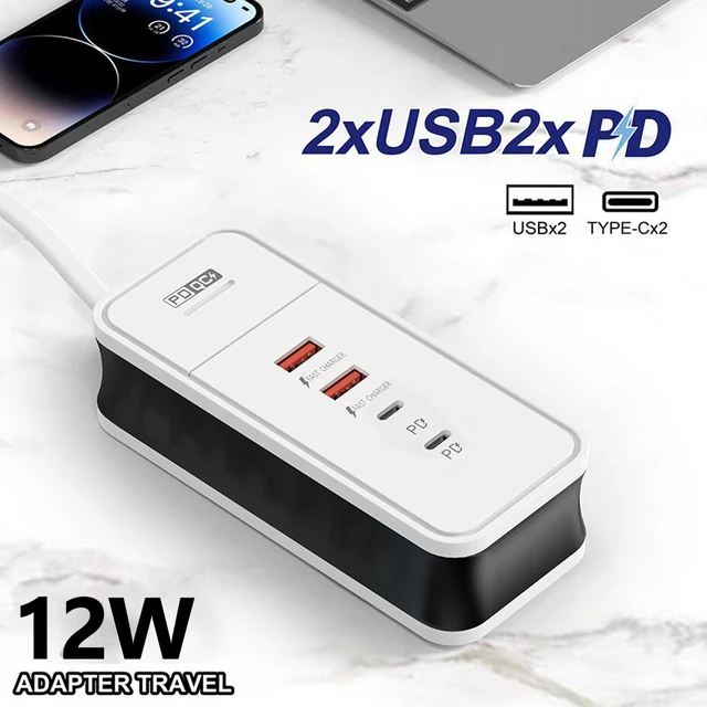 Chargeur mural USB pour téléphone portable Xiaomi Samsung iPad, adaptateur secteur de voyage, 4 ports, QC 3.0 PD, 12W 5