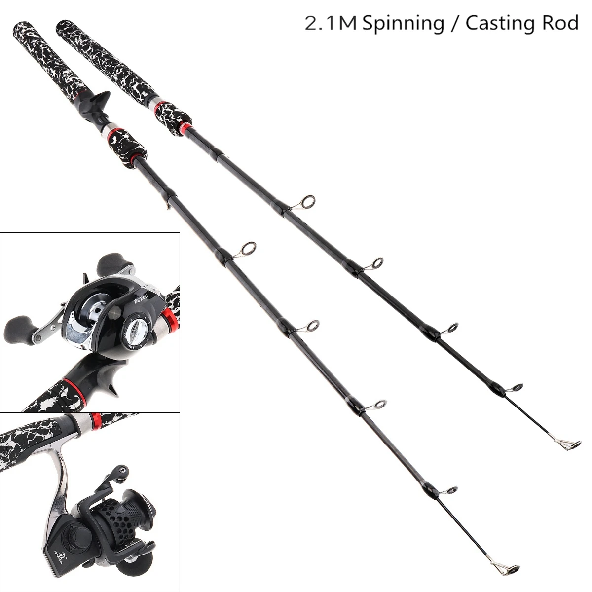 

2.1m Camouflage 6 Section Made Carbon Fiber Lure Fishing Rod Ultra Light Spinning / Casting Fishing Pole Strong Durable