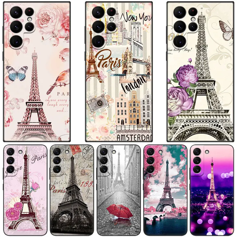 Custodia Per Telefono Paris Eiffel Tower Per Samsung Galaxy S23 S22 S21 Ultra S20 Fe 5G S10E S10 Lite S9 S8 Plus S7 Edge Cover Nera