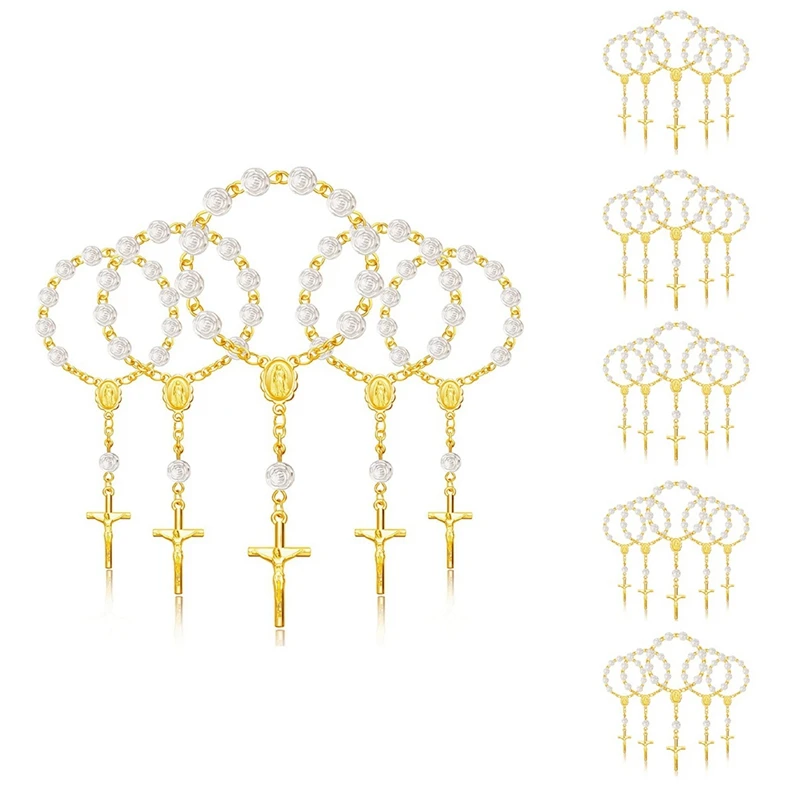 

120Pcs Baptism Rosary Acrylic Rosary Beads Mini Rosaries With Cross For The First Communion Baptism Party Favors