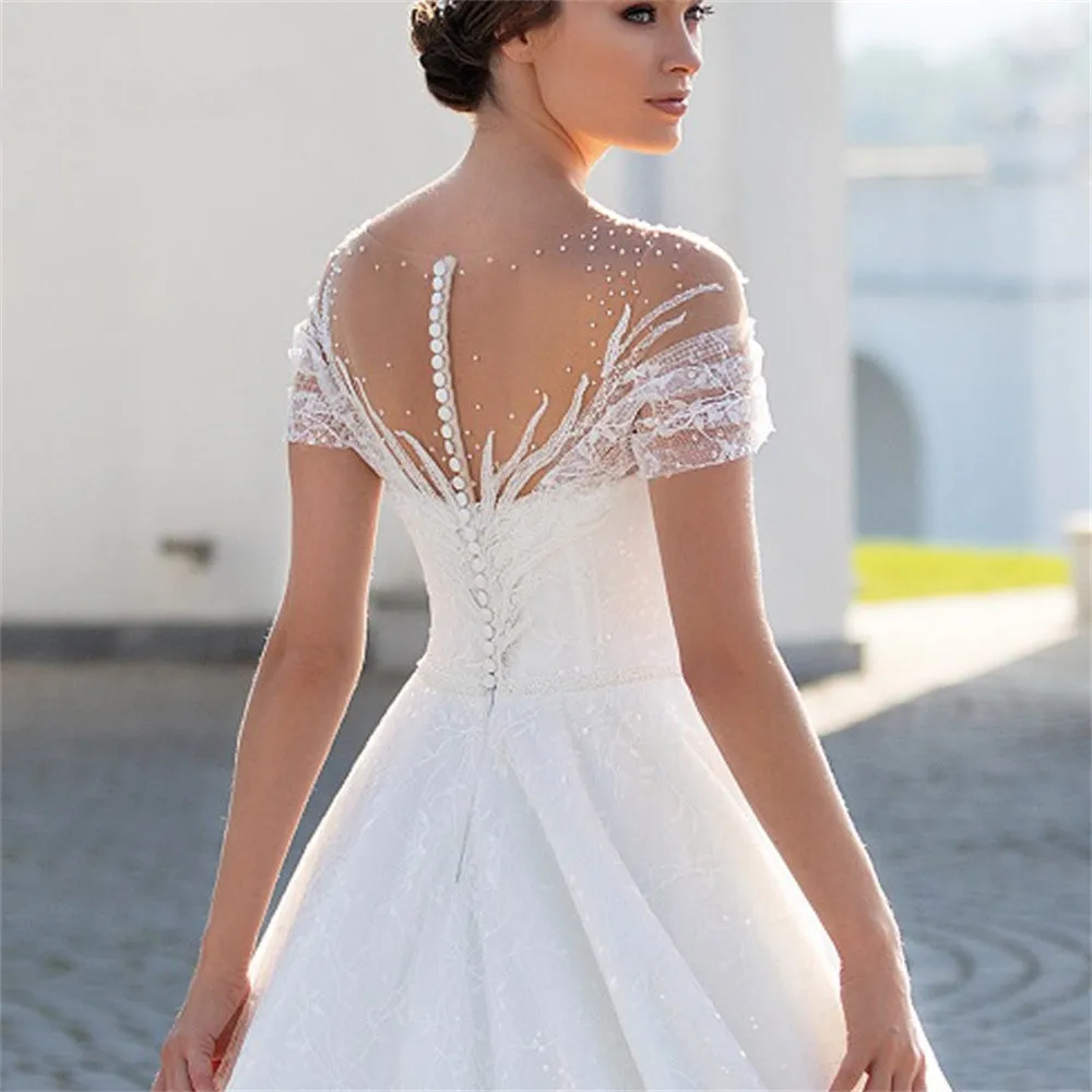 Shiny Off The Shoulder Wedding Dress For Bride 2022 Fashion Glitter Lace A-Line Bridal Gowns Floor Length Custom Made Gillter