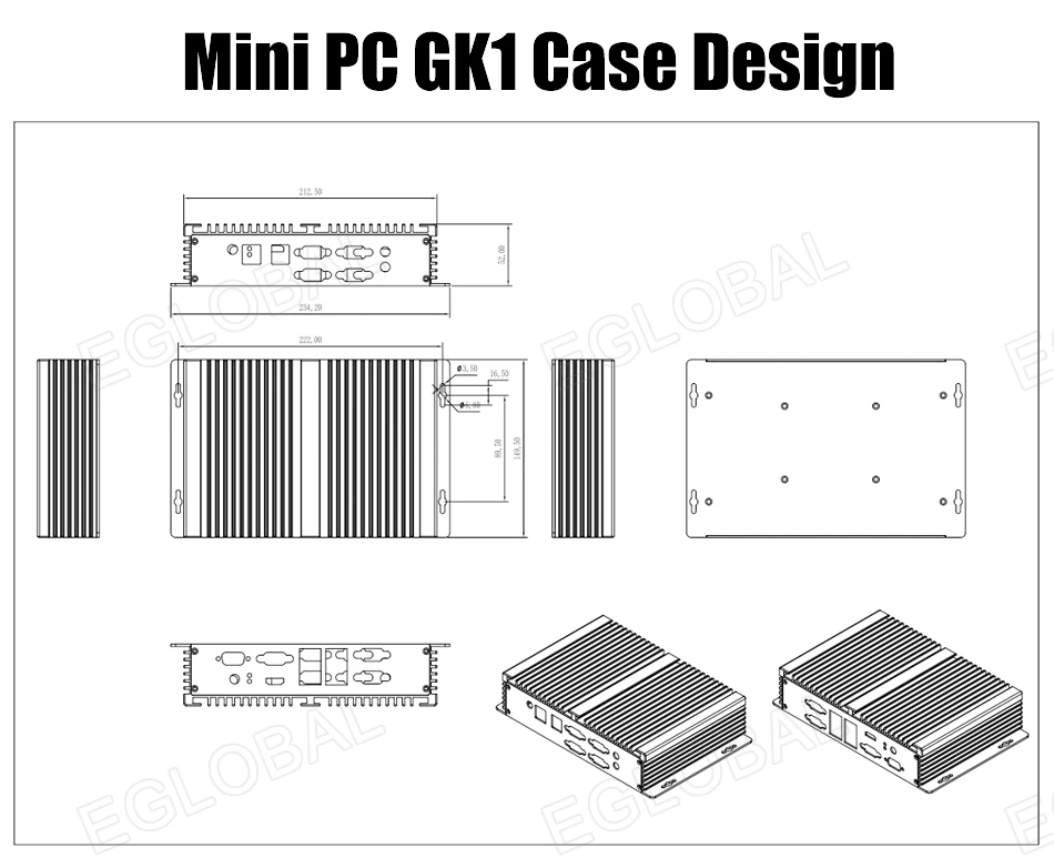Eglobal Industrial Fanless Mini PC with I5 6300U, I7 10510U, Windows 7/8/10, VPN Router, VGA, HDMI, 4G, WiFi, BT Description Image.