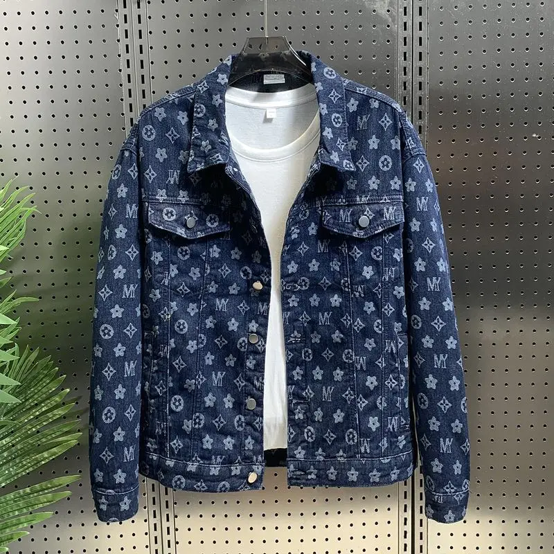 Light luxury high-end denim jacket for men's spring and autumn fashion brand high street work jacket, Korean version new top