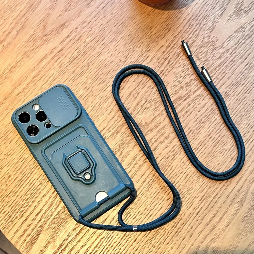 Slide Camera Protection Silicone Case with Ring Stand Holder and Lanyard Cover