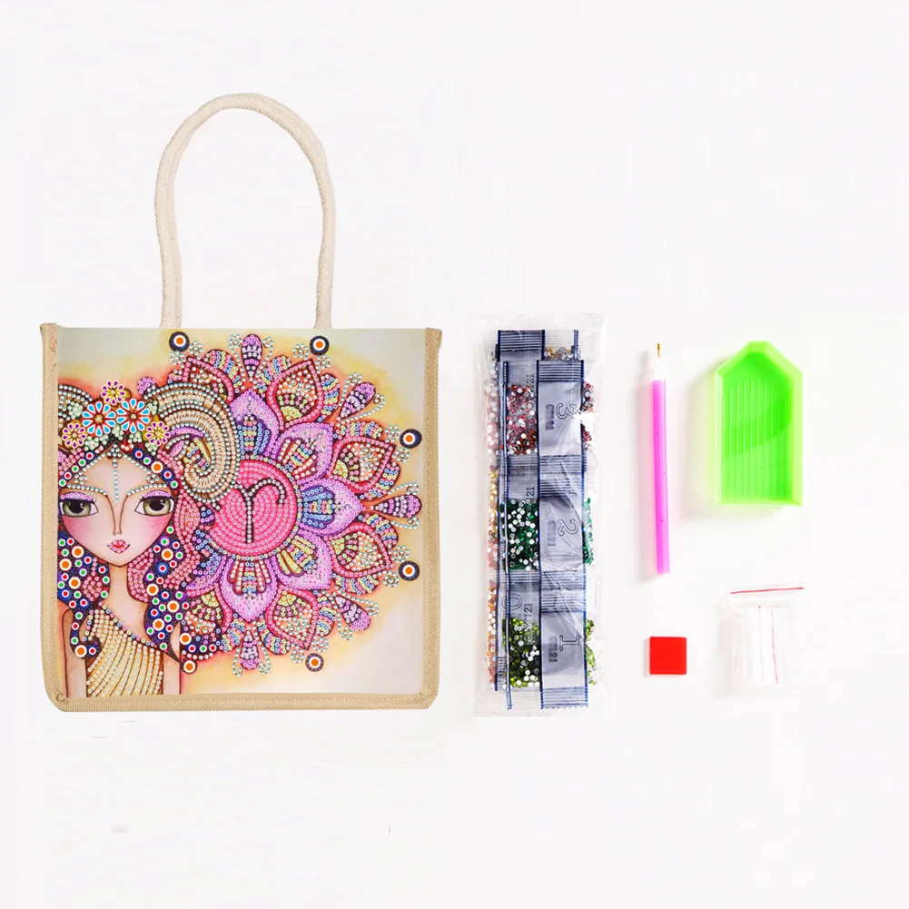 5D DIY Diamond Painting Linen Bags Handbag Mosaic Art Reusable Eco-friendly  Storage Pouch for Shopping Foldable Grocery Tote