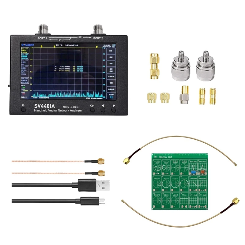 

SV4401A Vector Network Analyzer+RF Demo Kit 7 Inch Touch LCD 50Khz-4.4Ghz HF VHF UHF Antenna Analyzer Black For Nanovna Vna