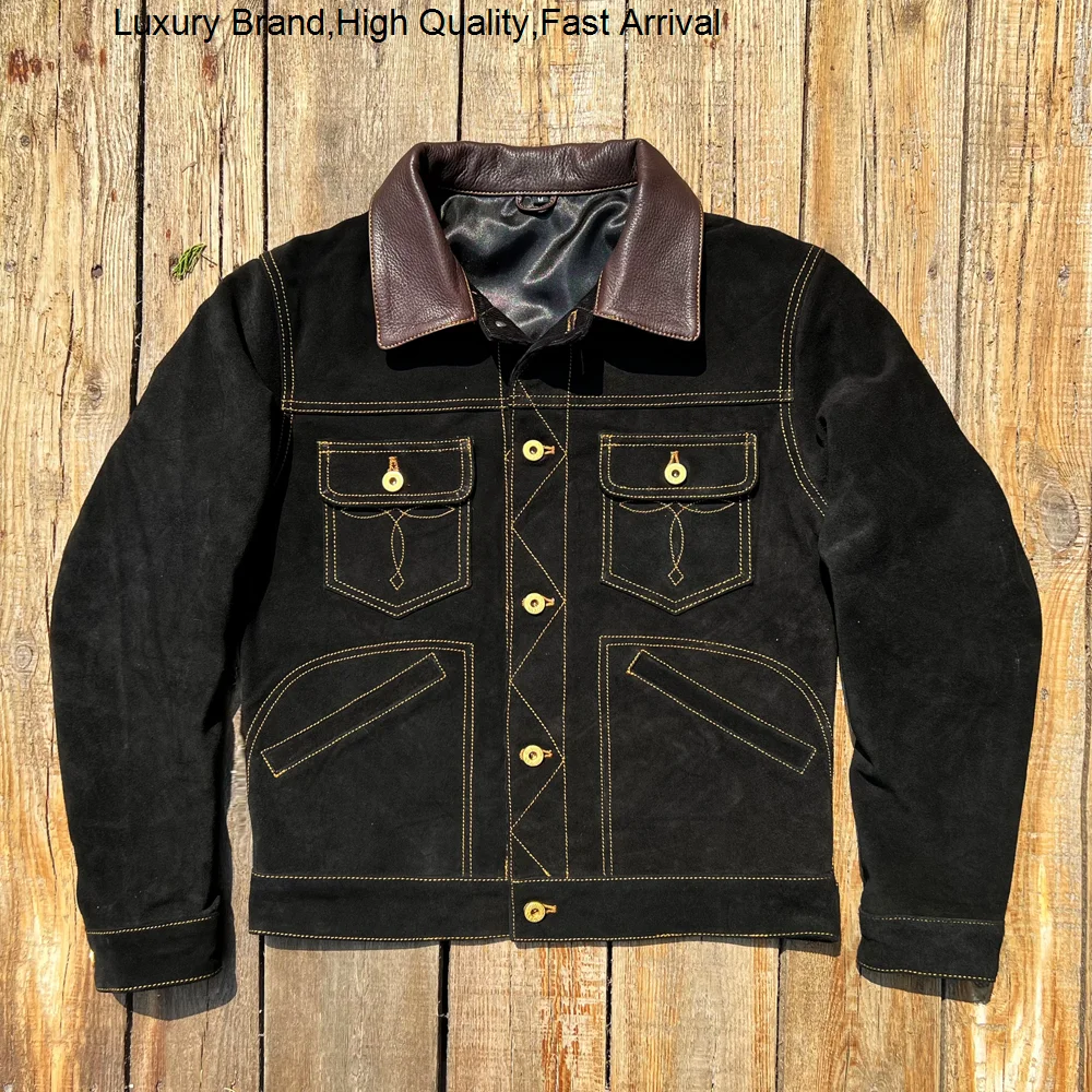 

led Deerskin the velvet cowhide RL cowboy tooling brief paragraph leather jacket