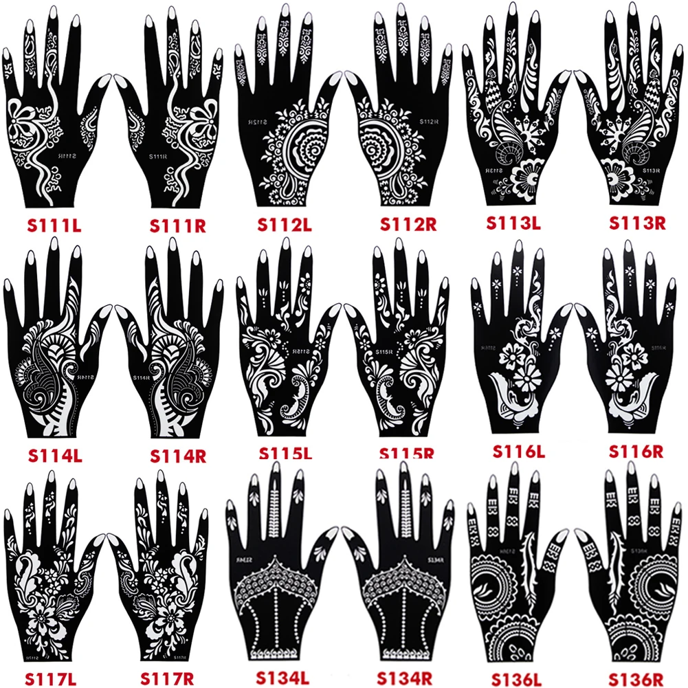 

20pcs/Lot Large Mehndi Henna Tattoo Stencils Kit Flower Glitter Airbrush Indian Henna Templates Stencil for Hand Painting