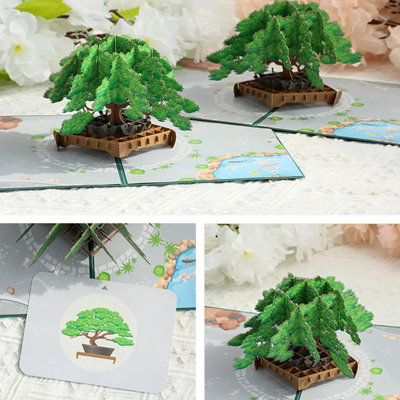 3D Pop-Up Card Pine Tree Greeting Cards For Guests Adults Kids All Occasions New Year Housewarming Gift With Envelope