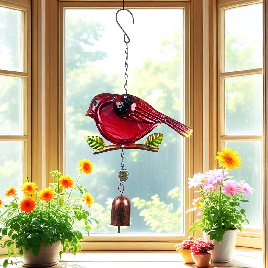 Creative Cute Bird Painted Bell Wind Chime Window Sill Garden Terrace Porch Decorative Pendant Housewarming Birthday Gift