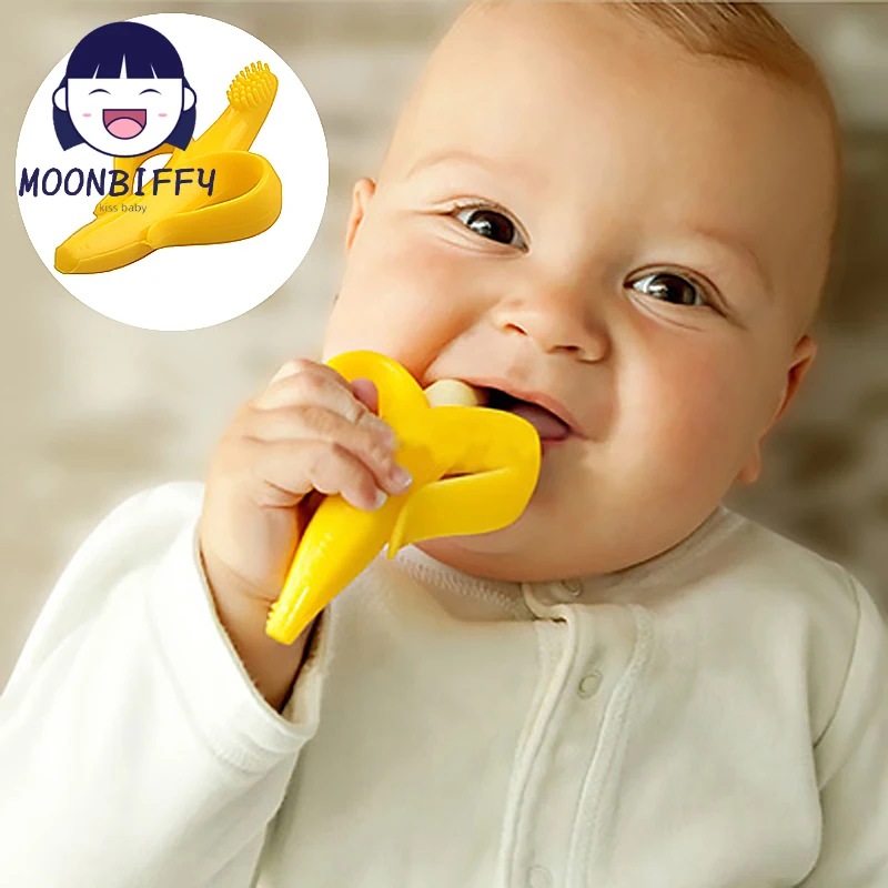 Baby Silicone Training Toothbrush BPA Free Banana Shape Safe Toddle Teether Chew Toys Teething Ring Gift For Infant Baby Chewing