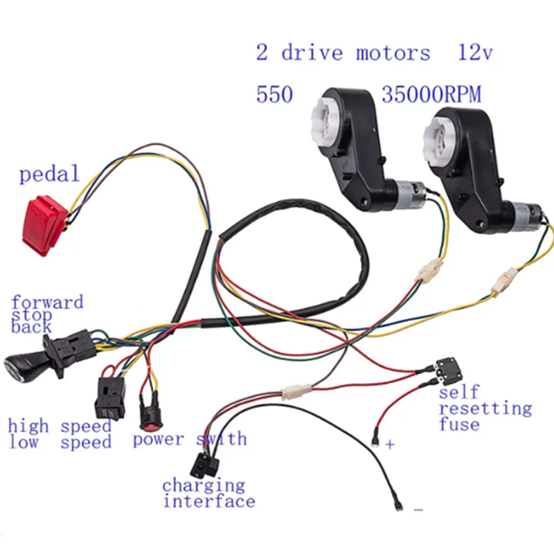 Children electric car DIY modified wires and switch kit, Selfmade kids