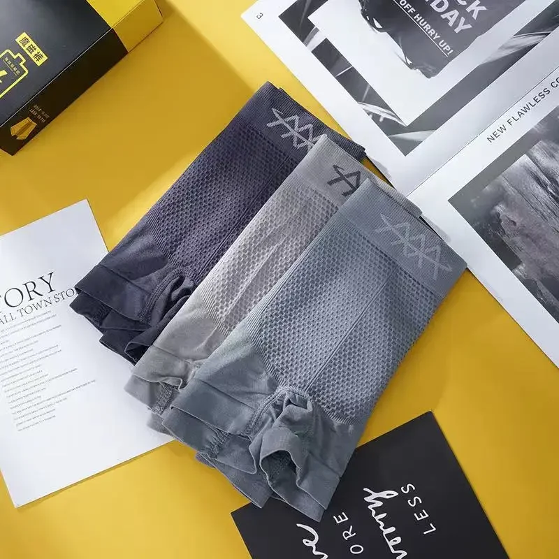 High Elasticity Men Boxers Seamless Men Underpants Honeycomb Breathable Mid Waist Male Underwear Soft Moisture-wicking Panties - Image 2