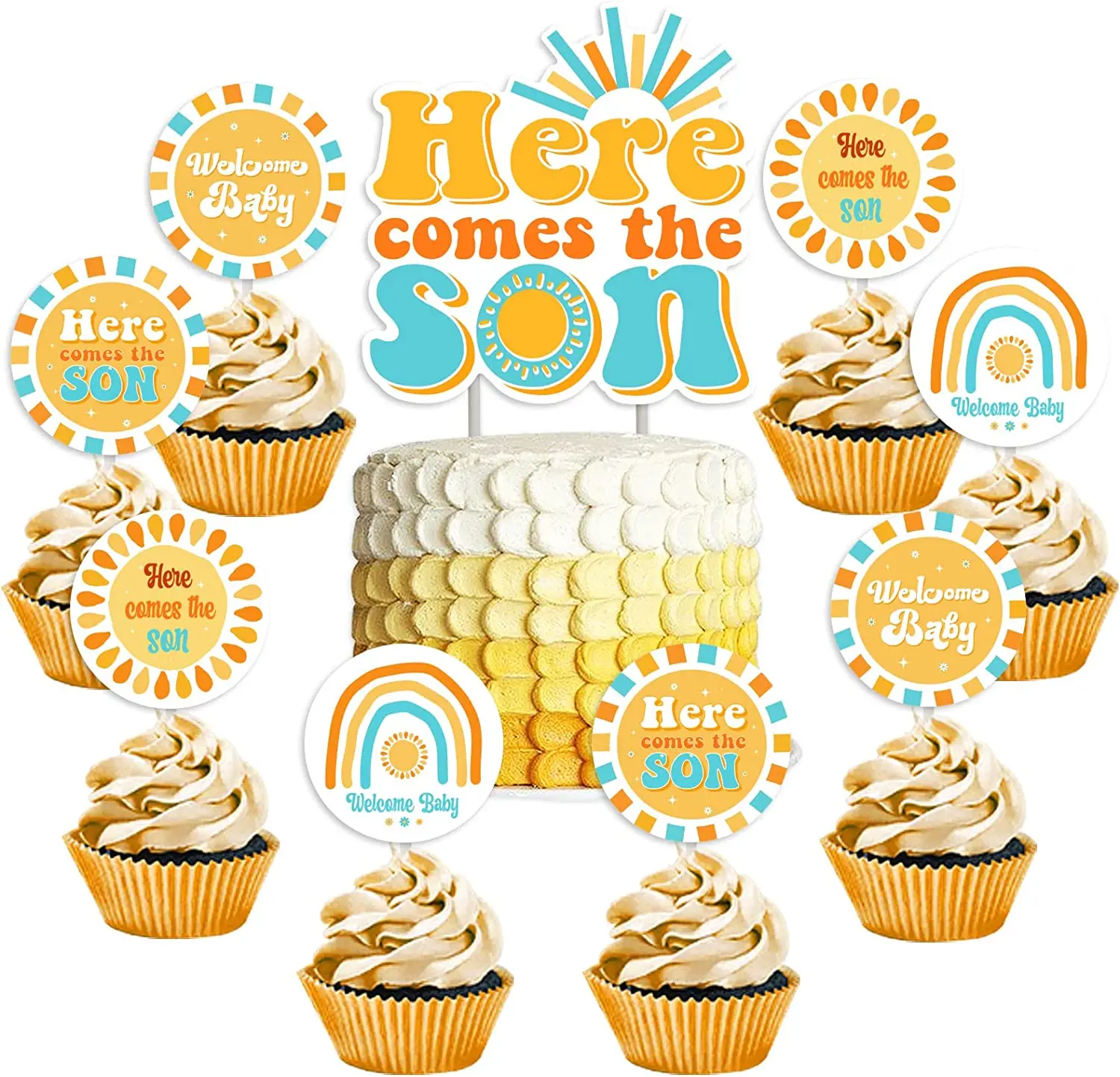 Baby Shower Decorations Cake Toppers for Boys and Girls, Welcome Baby Table  Decoration, Here Comes the Son, Sunshine Theme - AliExpress