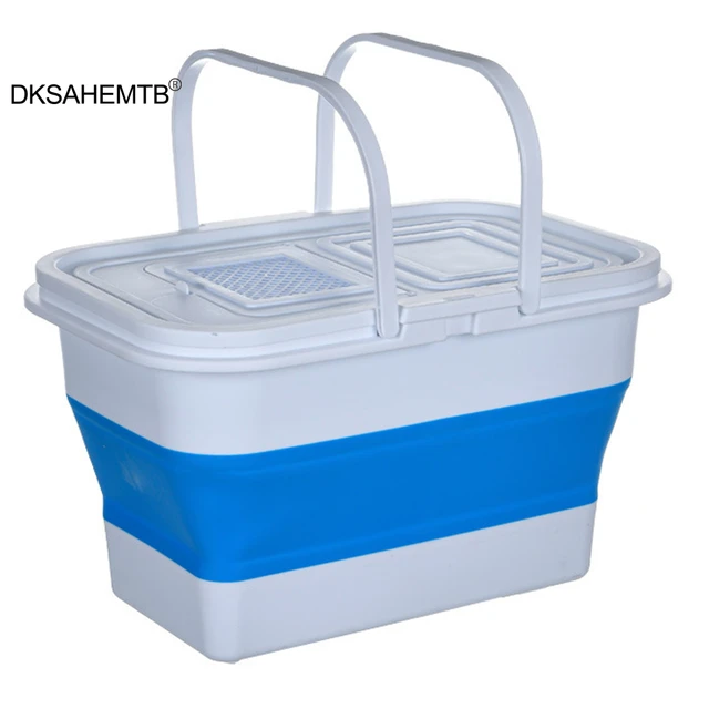 SAMMART 10L Collapsible Fishing Bucket with Locking Lid - Foldable Round  Tub - Portable Plastic Water Pail - Space Saving Outdoor Waterpot (Blue  (Set