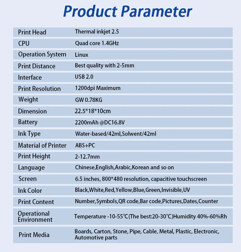 PRX880 1200PDI Industrial Handheld Inkjet Printer with 6.5 Inch Touch Screen for