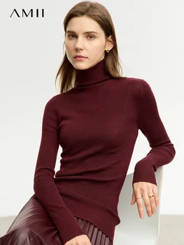 AMII Minimalism Sweater for Women 2023 Winter New Simple Slim Fit High Elastic Turtleneck Warm Solid Pullovers Female 12323075 1