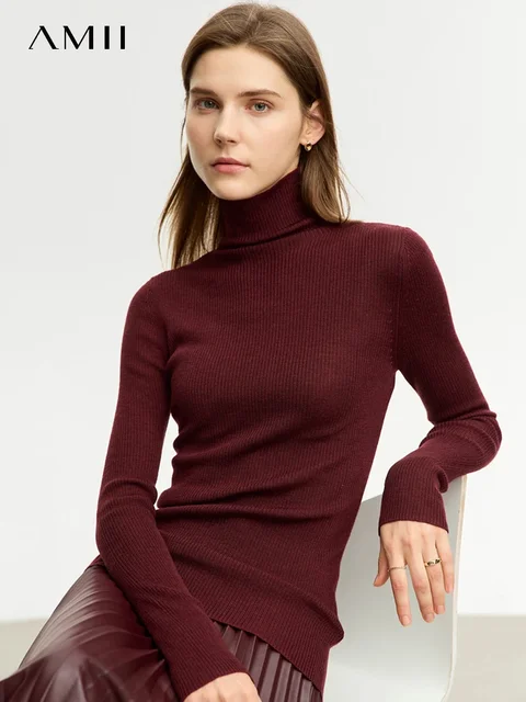 AMII Minimalism Sweater for Women 2023 Winter New Simple Slim Fit High Elastic Turtleneck Warm Solid Pullovers Female 12323075 1