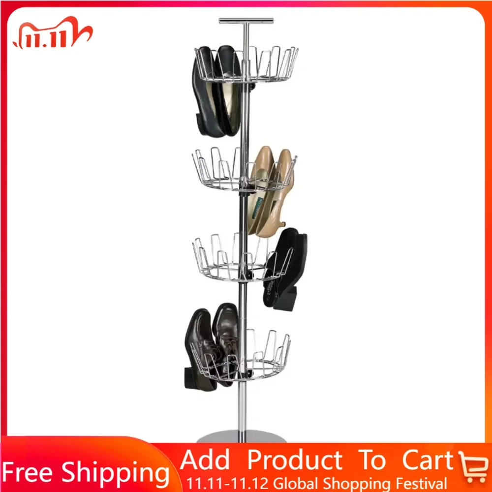 

Shoes Organizer 4-Tier Revolving Shoe Tree Silver Shoerack Free Shipping Storage Clothing Wardrobe Home Organization Garden