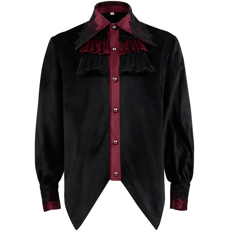 Mens Black Ruffled Pirate Shirts Vampire Renaissance Victorian Steampunk Gothic Medieval Long Sleeve Shirt Men Halloween Costume vintage vampire red black burgundy ombre shower curtain modern showers for bathroom curtain