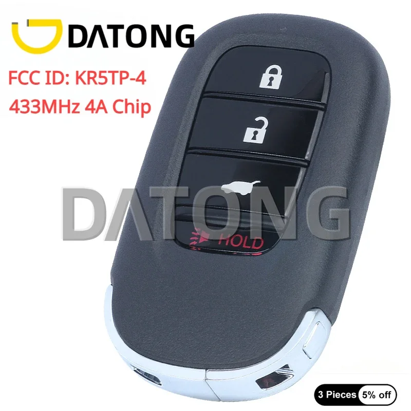 

Datong 4 Buttons 433MHz 4A Chip for Honda Civic 2022 2023 Auto Smart Remote Control Key Fob FCC ID: KR5TP-4