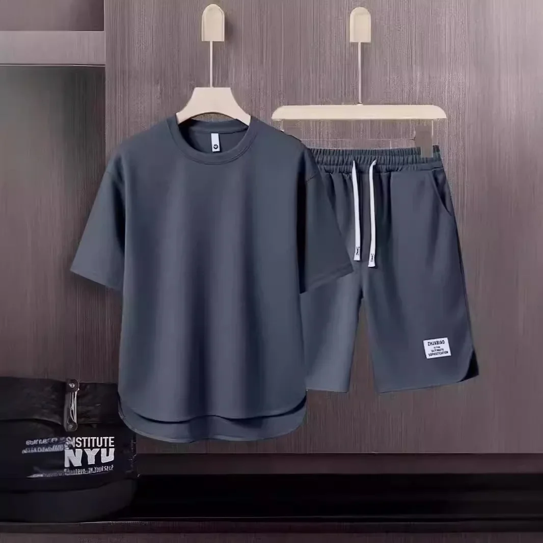 Men's Casual Short Sleeve T-Shirt Set High Quality Solid Color Advert Shirt Breathable Comfortable Top for Live Broadcast on Tik - Image 4