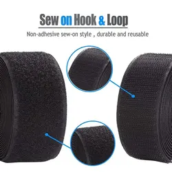 Durable Nylon Hook & Loop Sew - On Fastener Tape - Versatile Use for Apparel, Accessories, and Gear (Black  25mm)