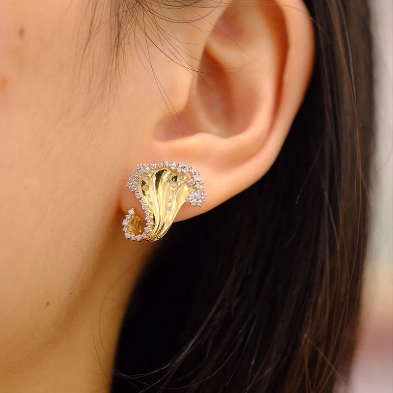 Aazuo Real Jewelry 18K Yellow Gold Real Diamonds 0.72ct Irregular Leaf Stud Earring For Woman Upscale Trendy Wedding Engagement