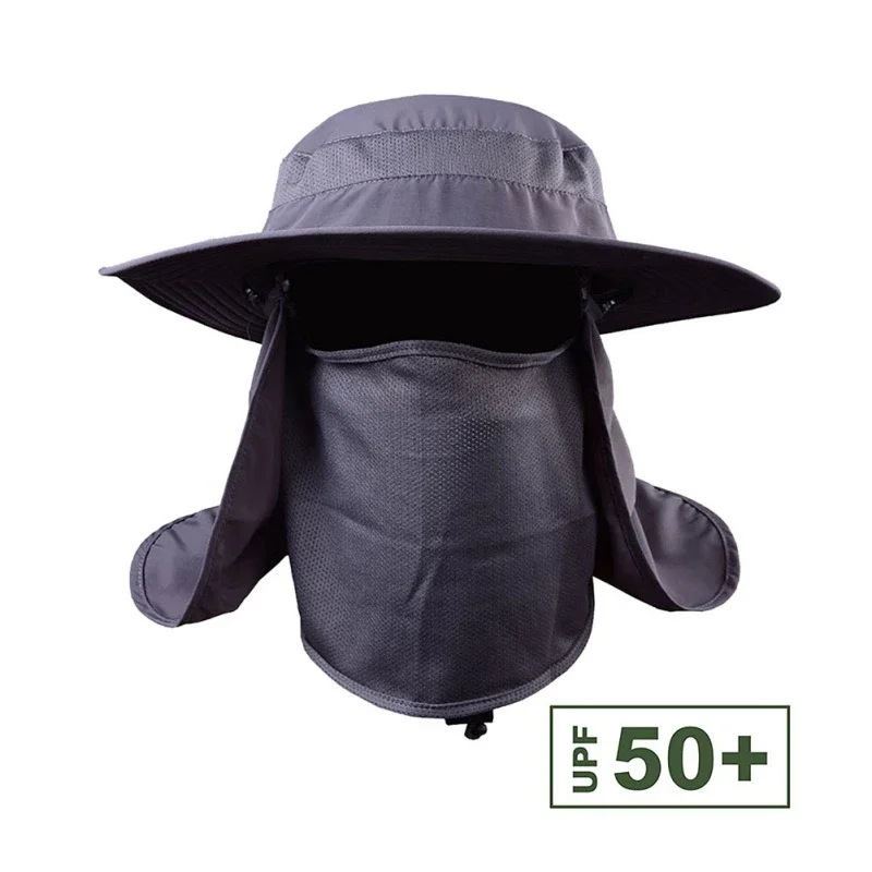 Summer Men Bucket Hat with Shawl Veil Hunting Hat Detachable Sun Waterproof Outdoor Camp Fishing Caps