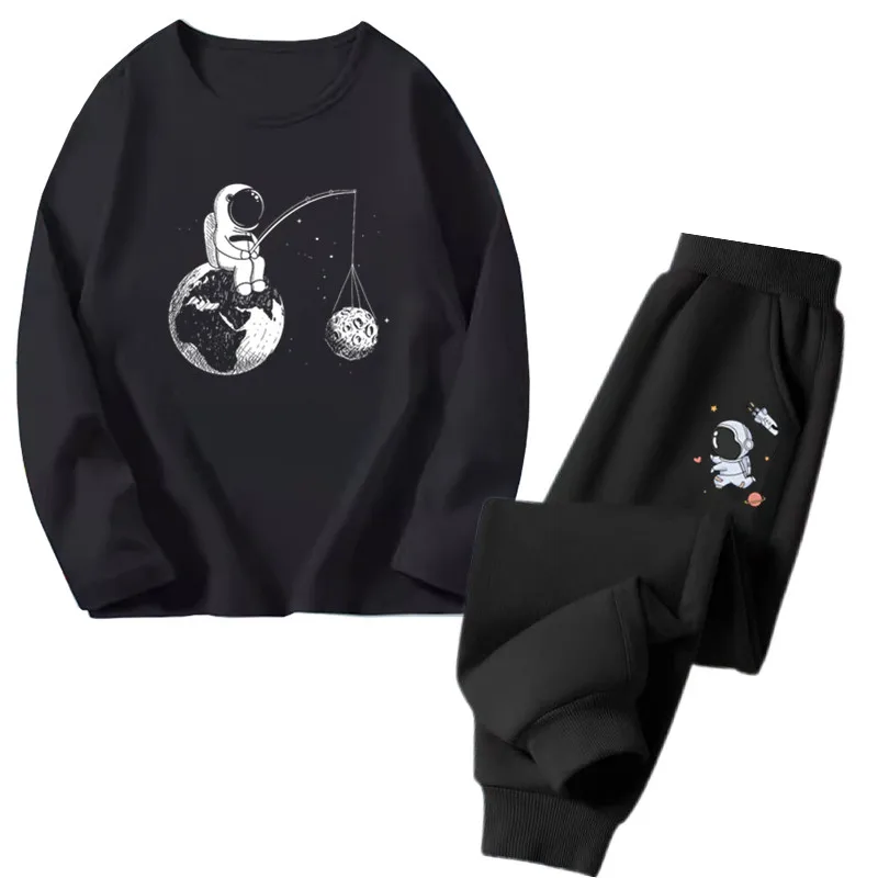 Junge 2 stücke Kleidung Set Cartoon Astronaut Angeln Raum Langarm T-shirt Top + Lange Hosen Trainingsanzug Sport Outfit Kleidung