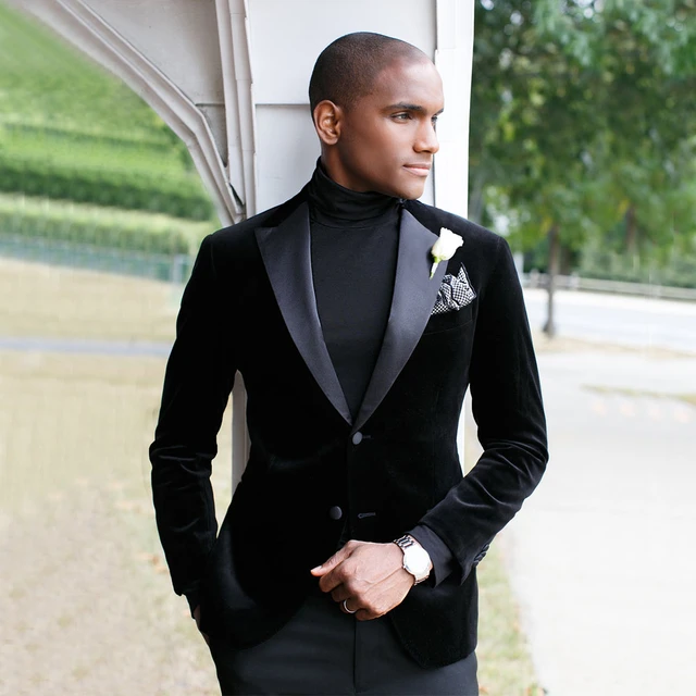 2022 Latest Coat Pant Designs Black Velvet Prom Men Suit Slim Fit Tuxedo 2  Piece Blazer Custom Suits Terno Masculino Jacket+Pant
