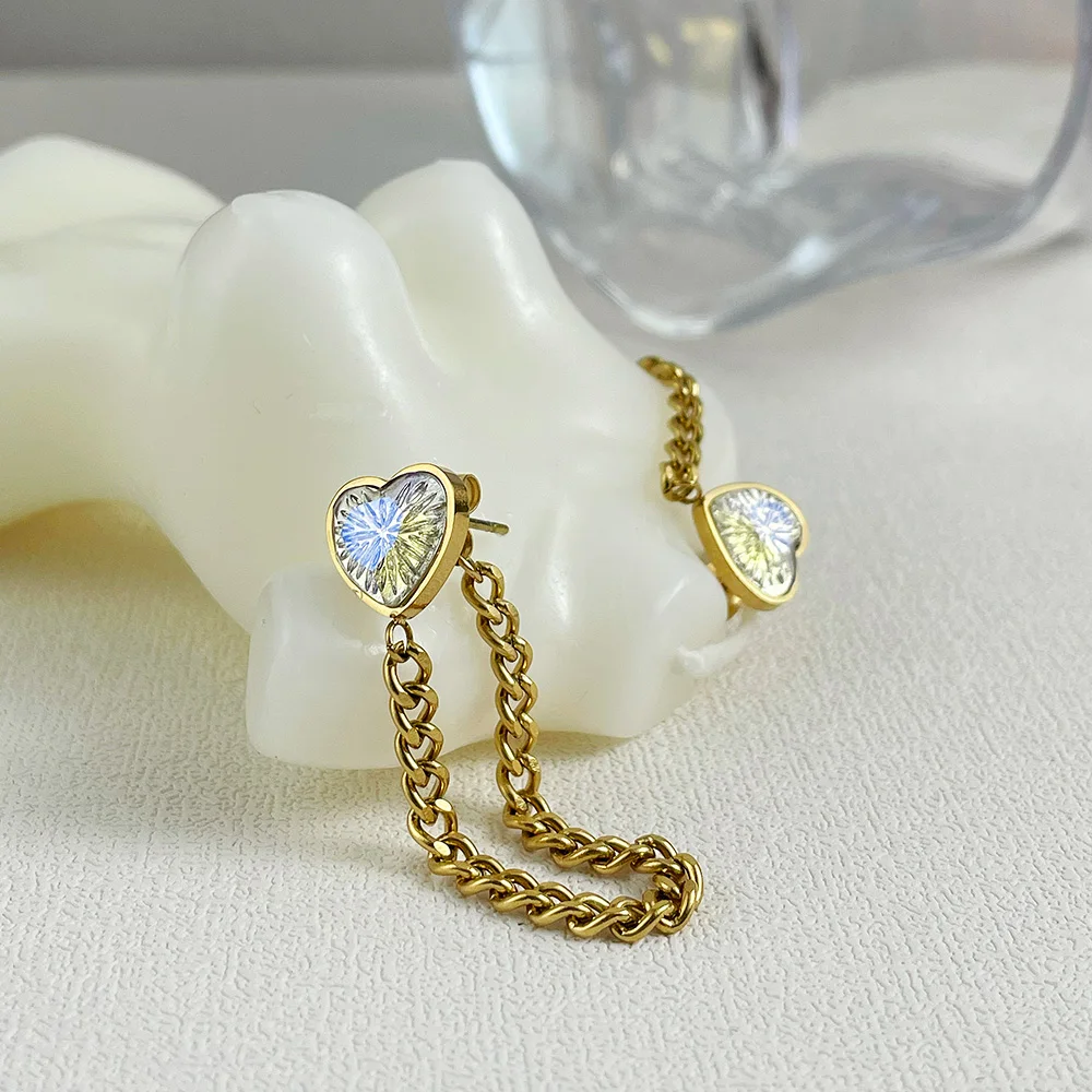 ENFASHION Statement Drop Earrings For Women Heart Fashion Jewelry Gold Color Zircon Earings Stainless Steel Pendientes E211317