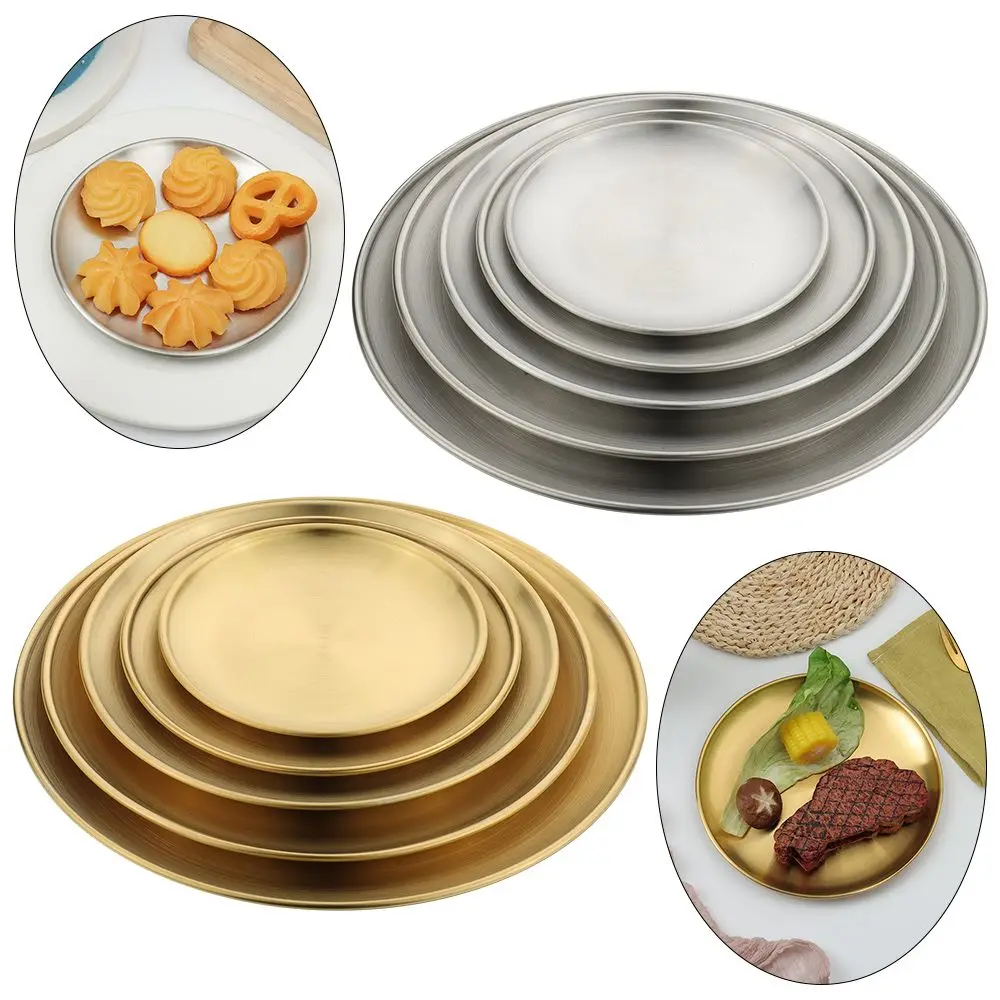 14/17/20/23/26CM Stainless Steel Bone Spitting Dish Gold Silver Shallow Tray Metal Dining Disc Round Plate Dessert Tableware stainless steel plates