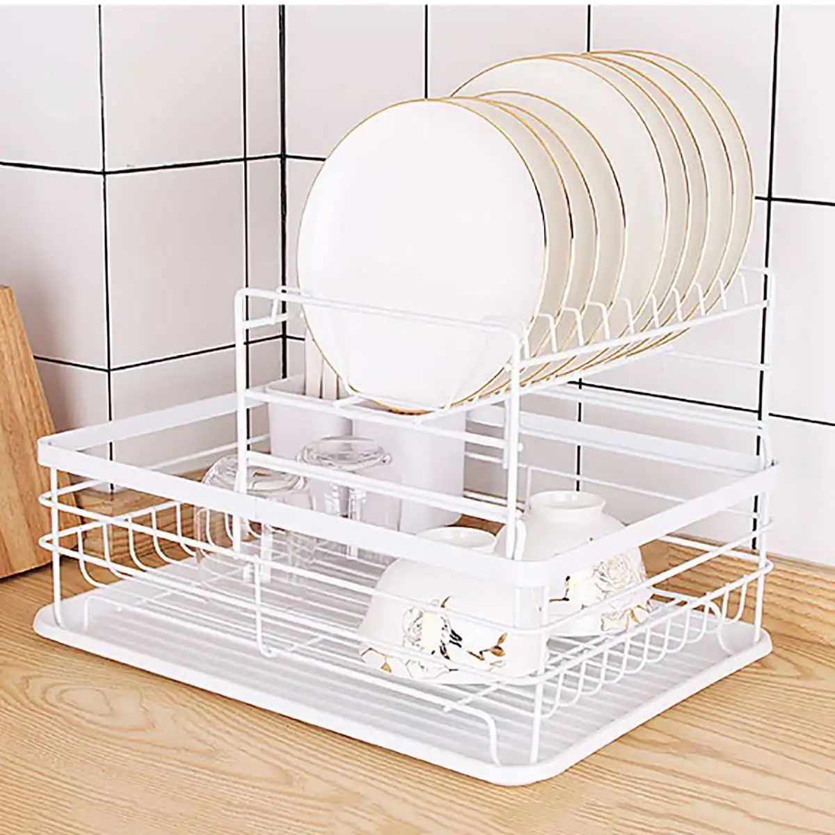 1pc Large Dish Drying Rack, Dish Racks For Kitchen Counter, Dish Drainer  Organizer With Utensil Holder, White Dish Drying Rack With Drain Board,  Kitch