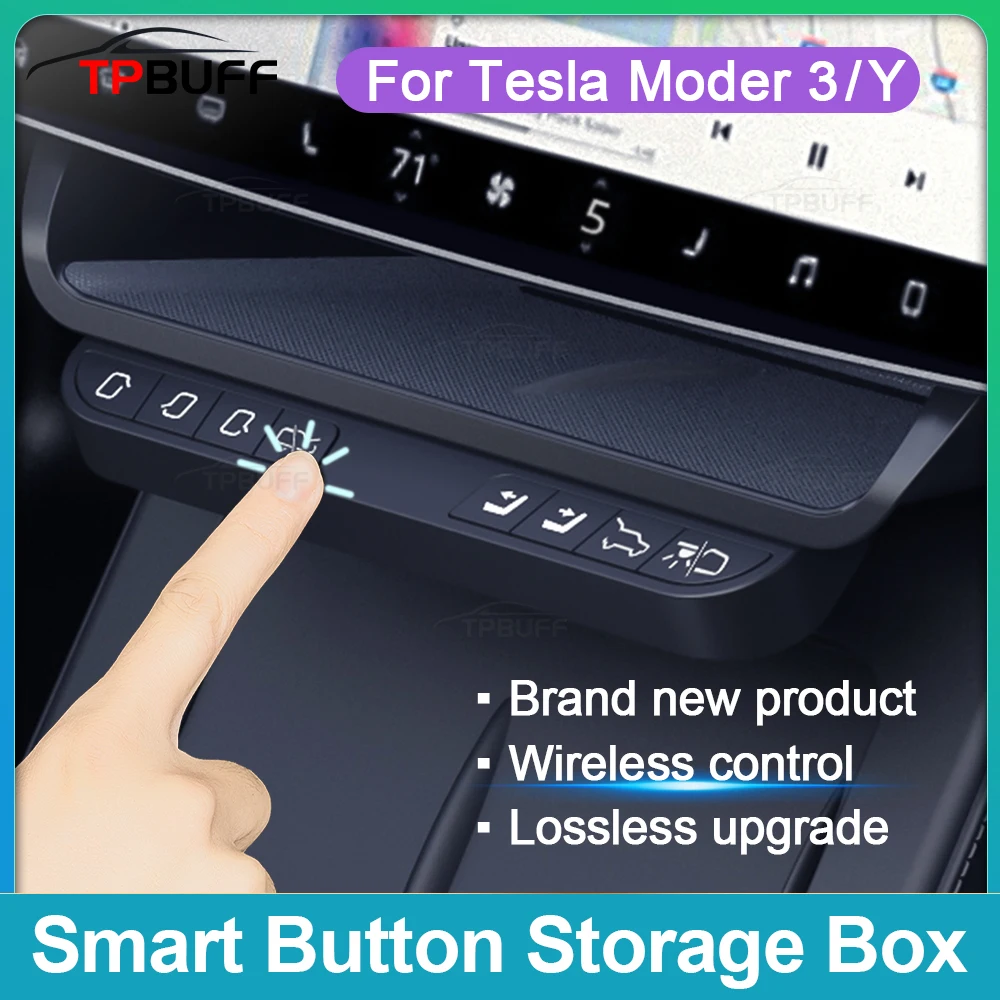 

TPBUFF Smart Physics Button for Tesla Model 3 Y 2024 Highland Center Screen Storage Box Wireless Control Buttons Car Door Seat