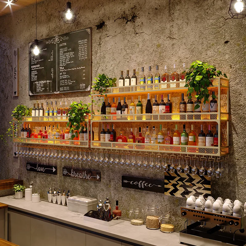 

Buffet Shelf Liquor Wine Cabinets Display Salon Storage Modern Metal Wine Rack Restaurant Holder Barra De Vino Home Furniture