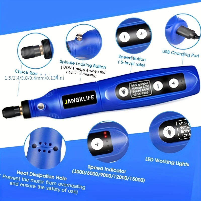 USB Cordless Rotary Tool Kit Woodworking Engraving Pen DIY For Jewelry Metal Glass Mini Wireless Drill 5