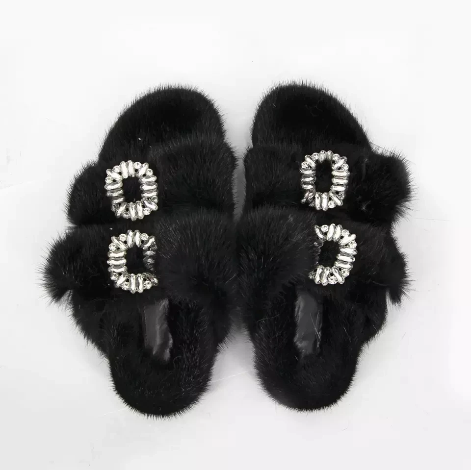 Brown Mink Fur Slides. Made of 100% Real Fur. All Sizes Available.