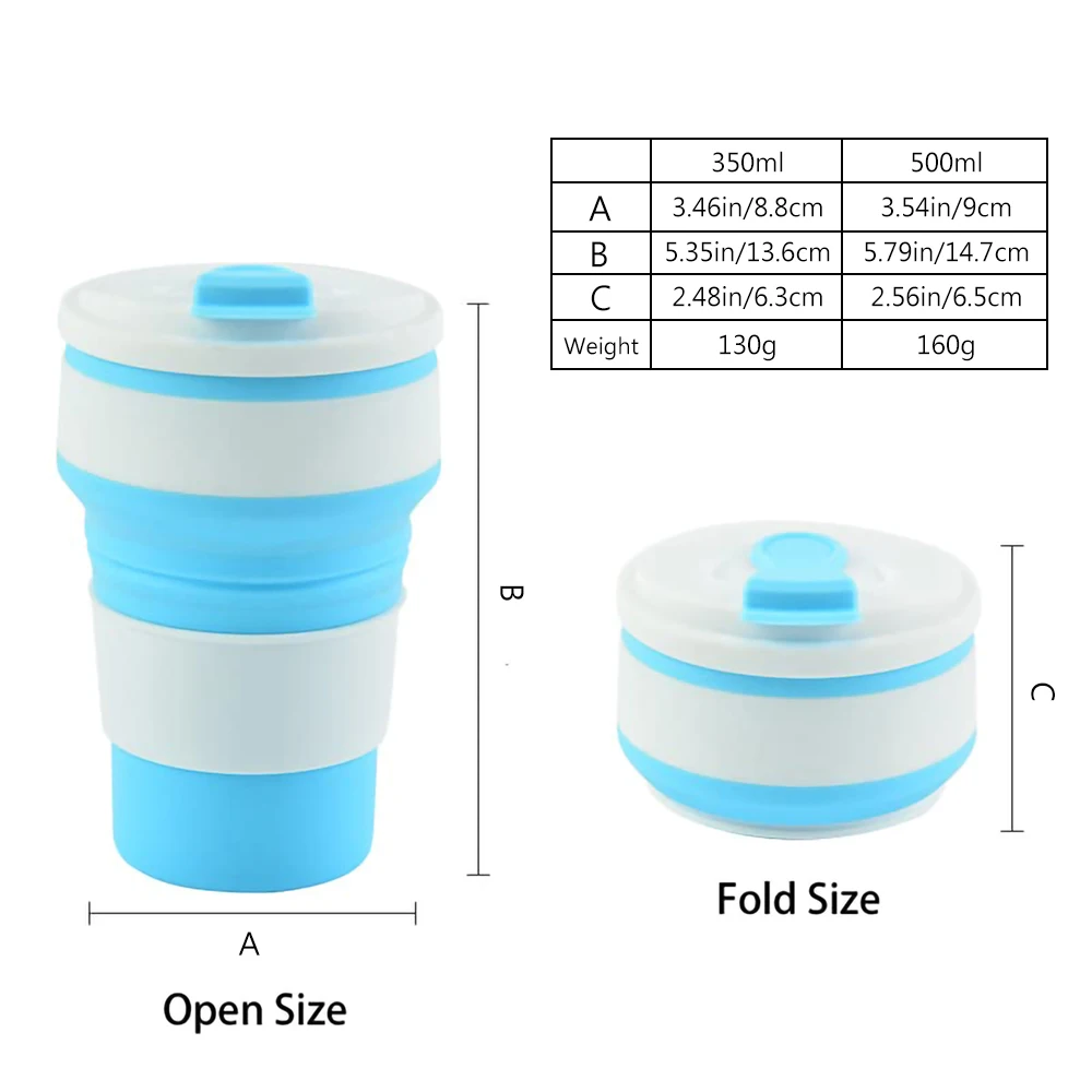 Compact Silicone Collapsible Cups with Lid - 12 Oz Reusable Portable Travel Mugs
