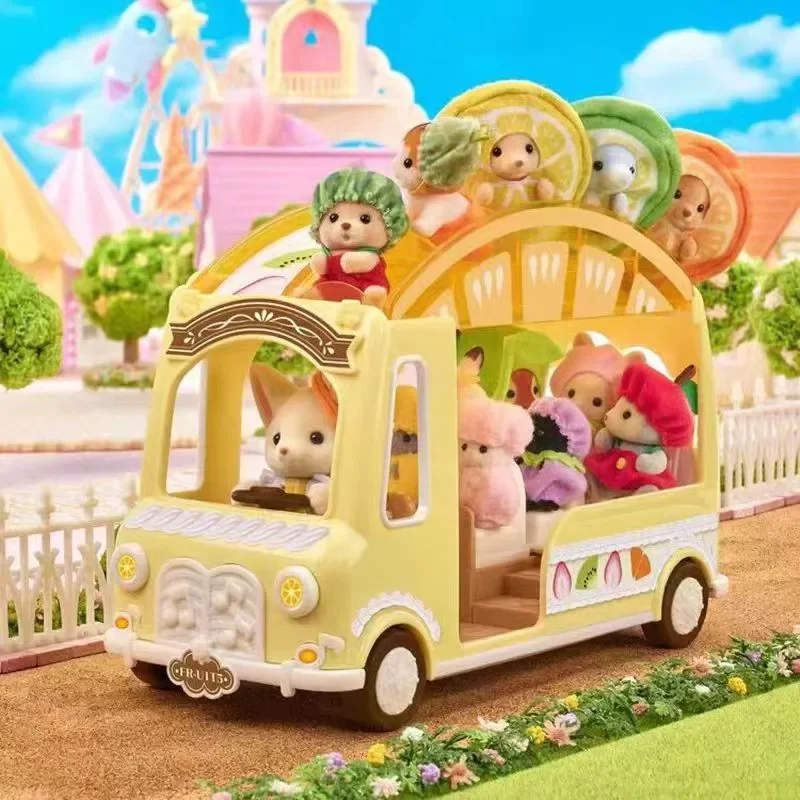 Original Sylvanian Families Kawaii Children Toys Anime Figure baby fruit busCollectible Doll Birthday Gift For Gril