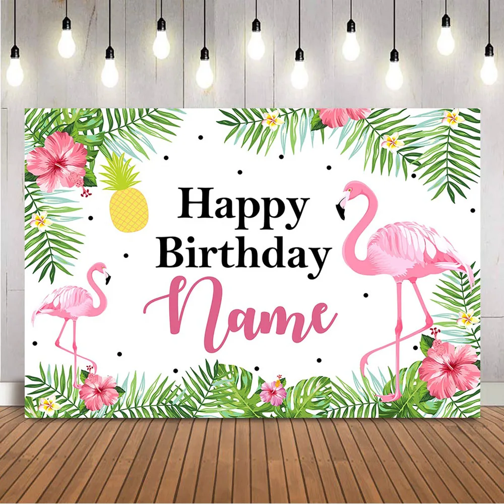 Flamingo Customize Birthday Backdrop Newborn Girls Forest Green Leaves Background for Photo Studio Pineapple Photocall Back Drop photo backdrop