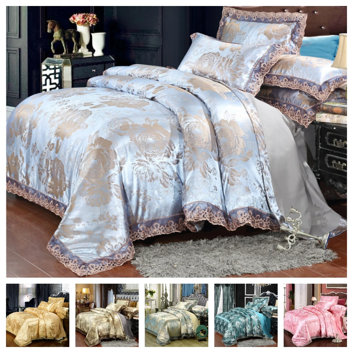 Luxury234pcsSatinJacquardBeddingSetHighQualityDuvetCover